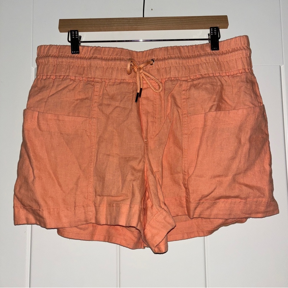 Athleta Cabo Linen Shorts Women 14 Catcus Peach Drawstring Pockets Travel